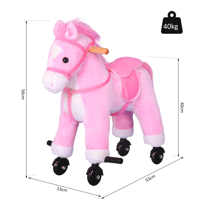 HOMCOM Push Pony Ride On Walking Horse on Wheels w/ Realistic Sounds Pink