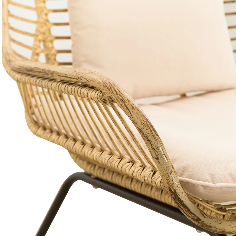 Outsunny 4 Pcs Webbed PE Rattan Sofa Set Unique Smooth Curved w/ Sofa 2 Armchairs Statement Table Glass Top Soft Thick Cushions Garden Outdoor Furniture Beige Pink