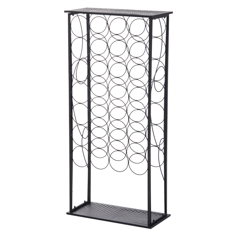HOMCOM 28 Bottle Wine Rack Metal Storage Unit Bottle Holder Tabletop w/ Top Mesh Tray Black