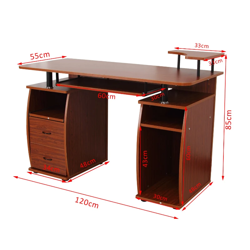 Homcom Bureau Informatique Multi-Rangements en Bois 120 x 55 x 85 cm