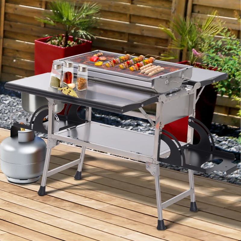 Outsunny Versatile Outdoor Kitchen, Stainless Steel, Aluminum Alloy-Silver