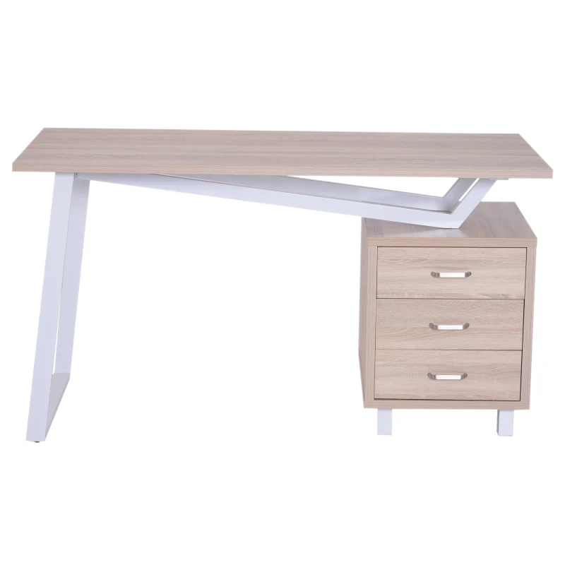 HOMCOM Computer Desk, 140Lx60Wx76H cm-White Oak Colour