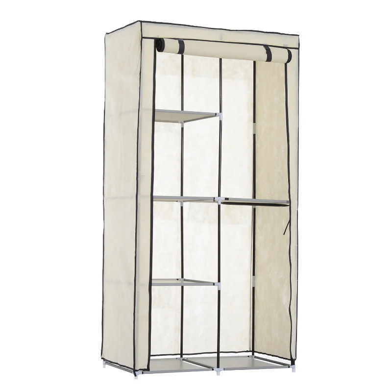 HOMCOM Fabric Wardrobe W/ Shelf Hanger-Beige