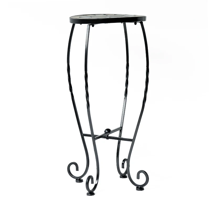 Outsunny 3 Pcs Plant Stand Table Set W/Mosaic Pattern-Black Iron
