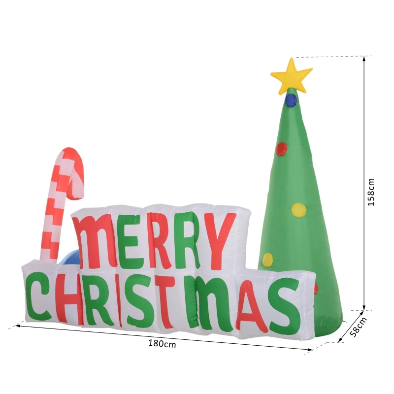 HOMCOM Christmas Inflatable Merry Christmas Sign Outdoor Home Seasonal Decoration w/ LED Light