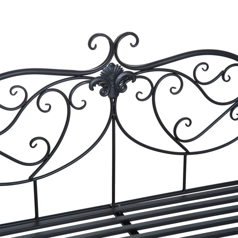 Outsunny 2 Seater Garden Bench, Antique Outdoor Double Seat Chair with Decorative Cast Iron Backrest for Backyard Porch, Black