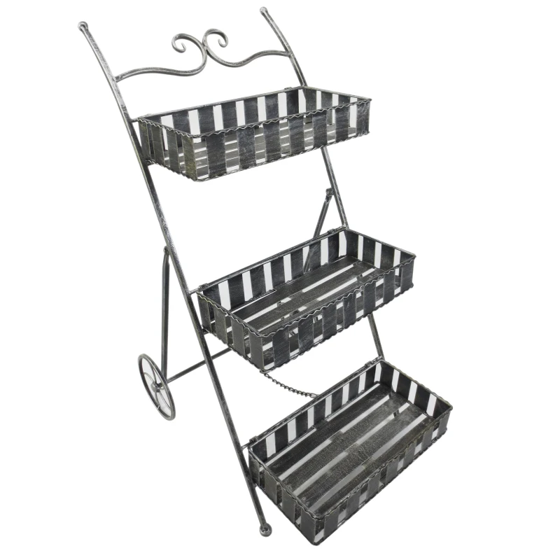 Outsunny 3-Tier Metal Plant Stand, 53Lx39Wx79H cm-Silver/Grey