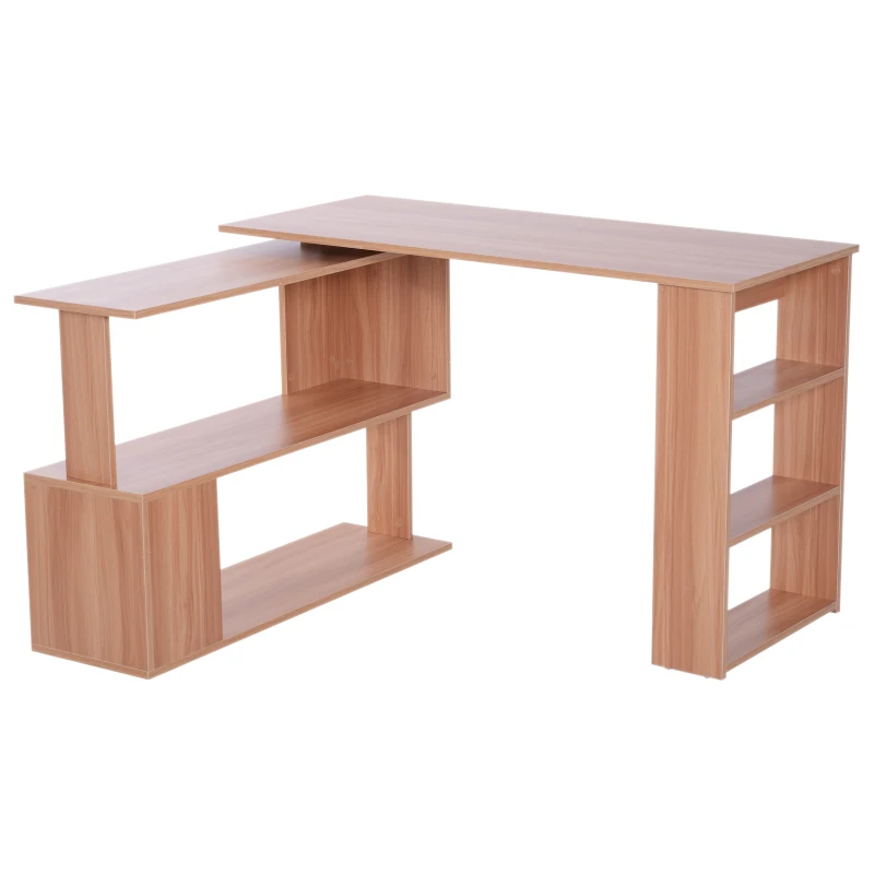 HOMCOM 360° Rotating L-Shaped Corner Desk-Maple Colour