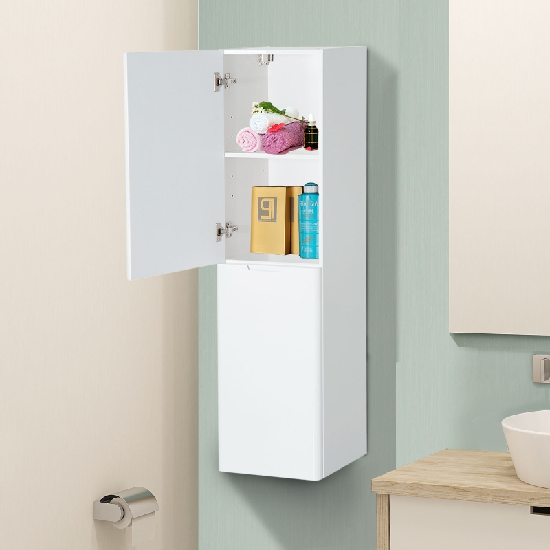 Bathroom Wall Mounted Cupboard,4Tier W/2 DoorsWhite