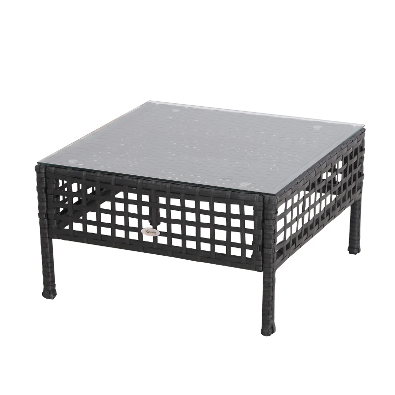 Outsunny Rattan End Table W/Glass-Black