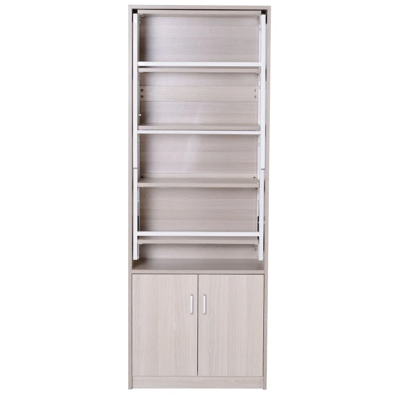 HOMCOM MDF 2-in-1 4 Tier Bookcase w/ Cabinet and Drop-Leaf Table Oak Tone