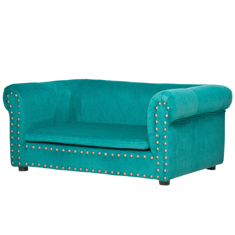 PawHut Dog Sofa with Soft Cushion, Pet Bed Cat Chair Couch with Water Resistant Fabric, Sponge Padded, Washable Cover, Easy Installation, Wooden Legs for Mini Sized Dogs - Green