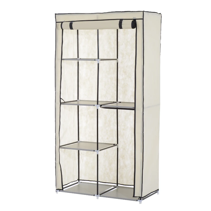 HOMCOM Fabric Wardrobe W/ Shelf Hanger-Beige