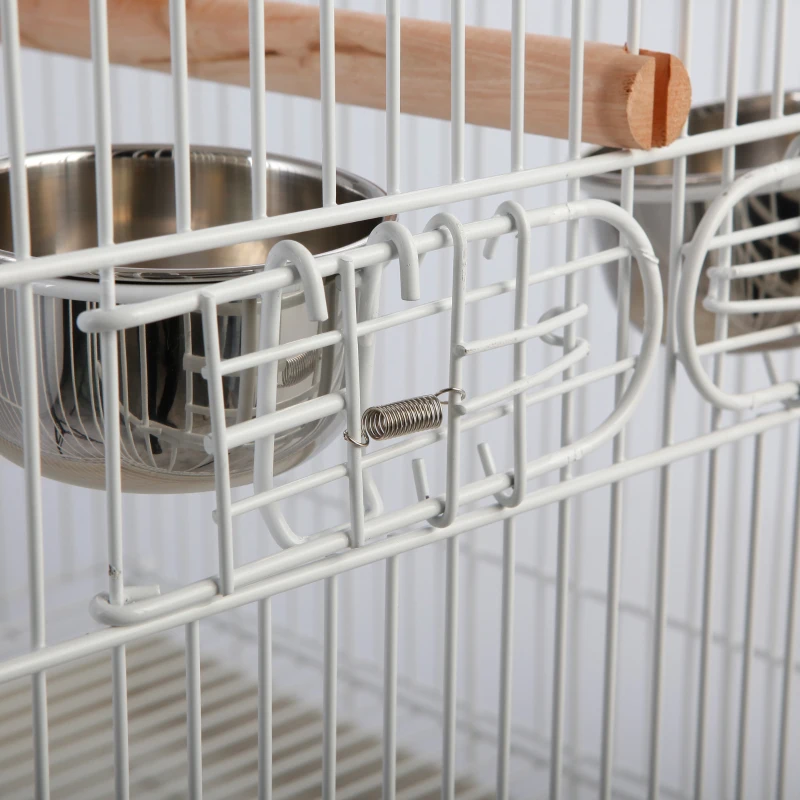 Pawhut Mobile Birdcage w/ Perch Stand, Steel-White