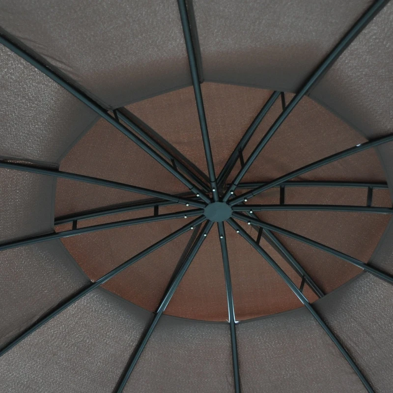 Outsunny Φ365x275Hcm  Round Gazebo W/Sidewall-Coffee