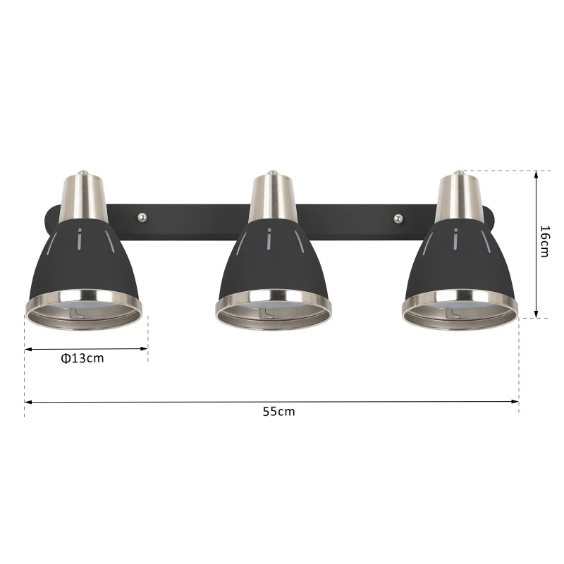 HOMCOM 3 Lights Adjustable Wall Lamp, Ф13x16Hx55L cm, Metal-Black
