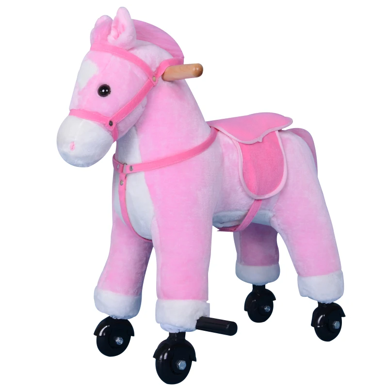 HOMCOM Push Pony Ride On Walking Horse on Wheels w/ Realistic Sounds Pink