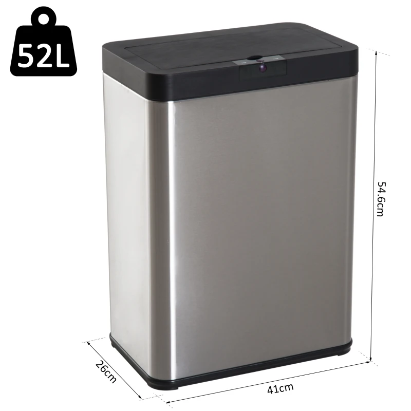 HOMCOM Sensor Bin, Stainless Steel, 52L