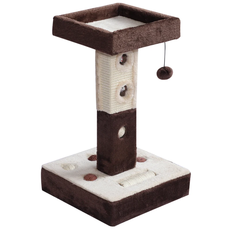 PawHut Cat Tree, Plush, 35Lx 35Wx60.5H cm-Beige/Coffee