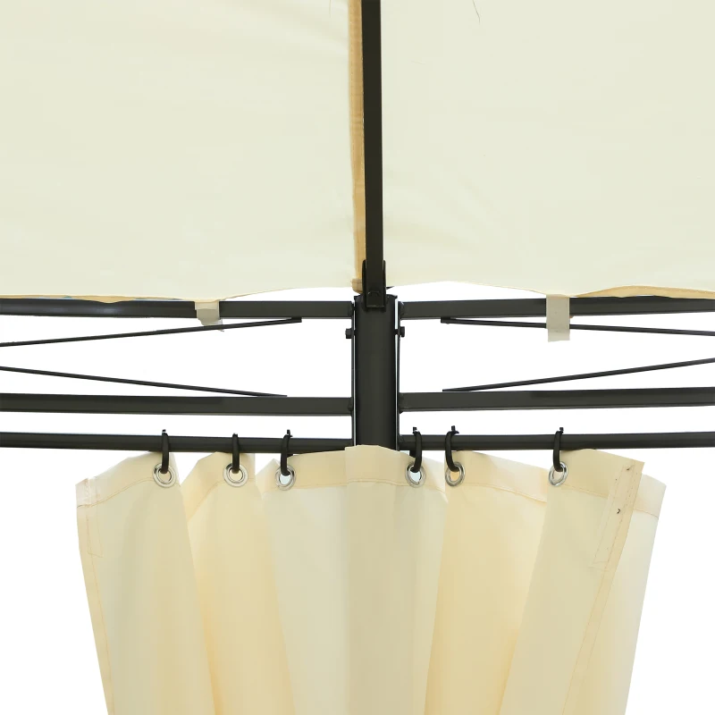 Outsunny 2-Tier Round Roof Gazebo W/Curtain, Φ350 cm, Steel, Polyester-Cream White/Black