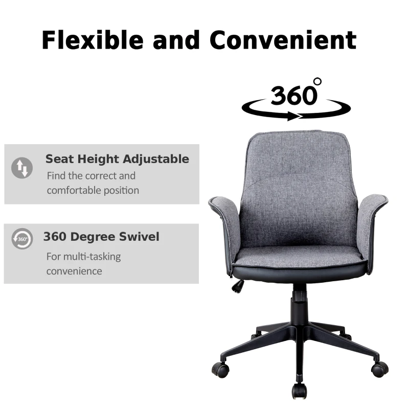 Vinsetto Modern Home Office Chair Computer Seat Adjustable Height w/ Swivel Rock Grey