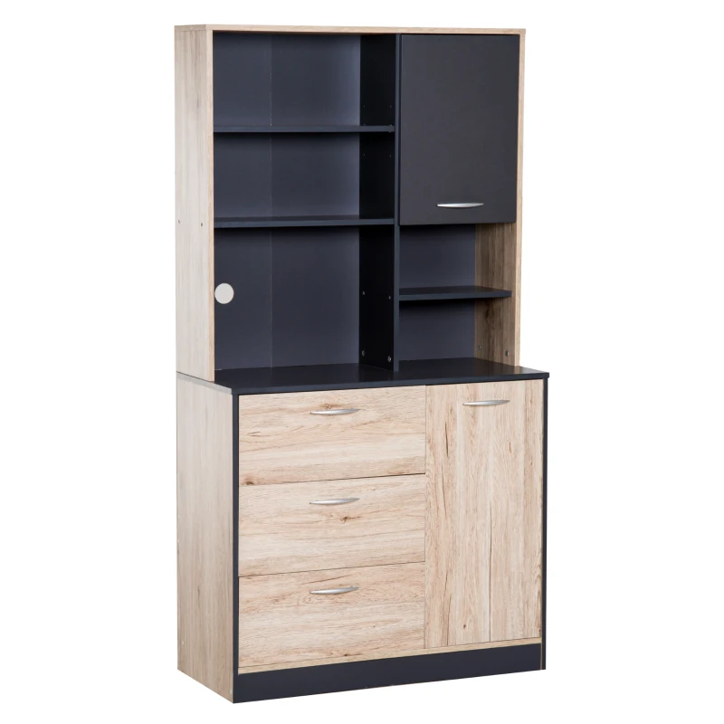 HOMCOM Freestanding Kitchen Pantry Cabinet, 90Lx39Wx169H cm-Black and Oak Colour