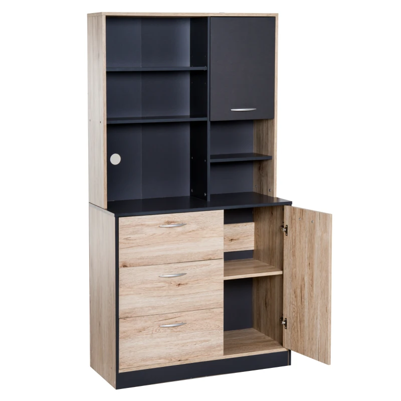 HOMCOM Freestanding Kitchen Pantry Cabinet, 90Lx39Wx169H cm-Black and Oak Colour