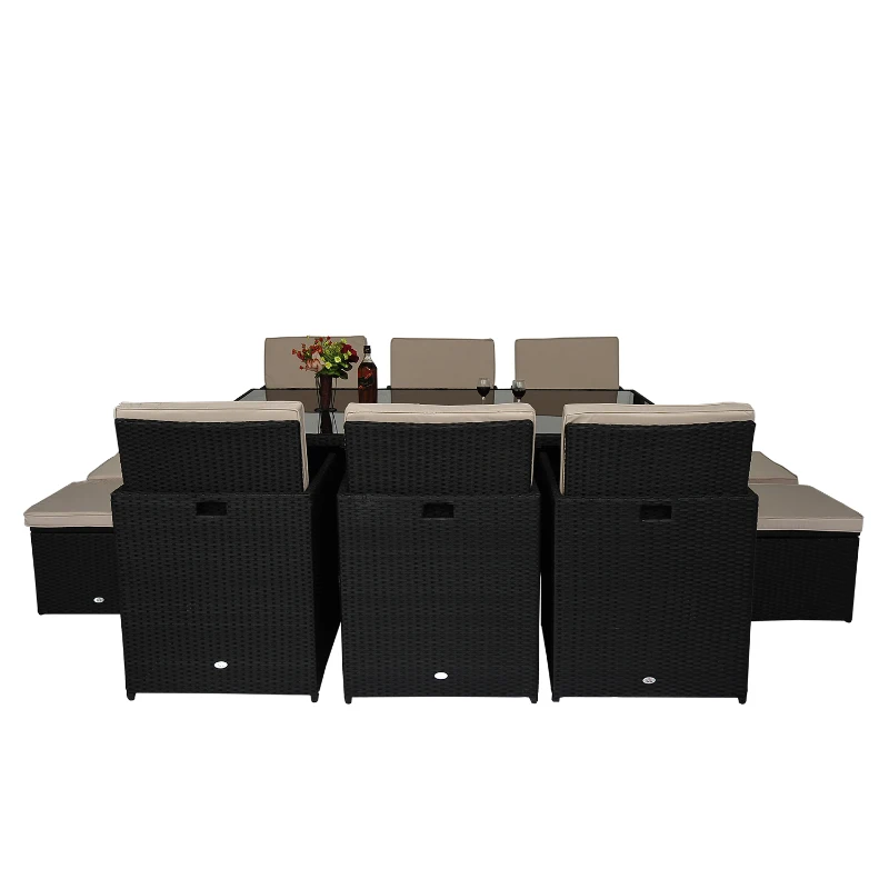 Outsunny 11 PC Rattan Dining Set-Black