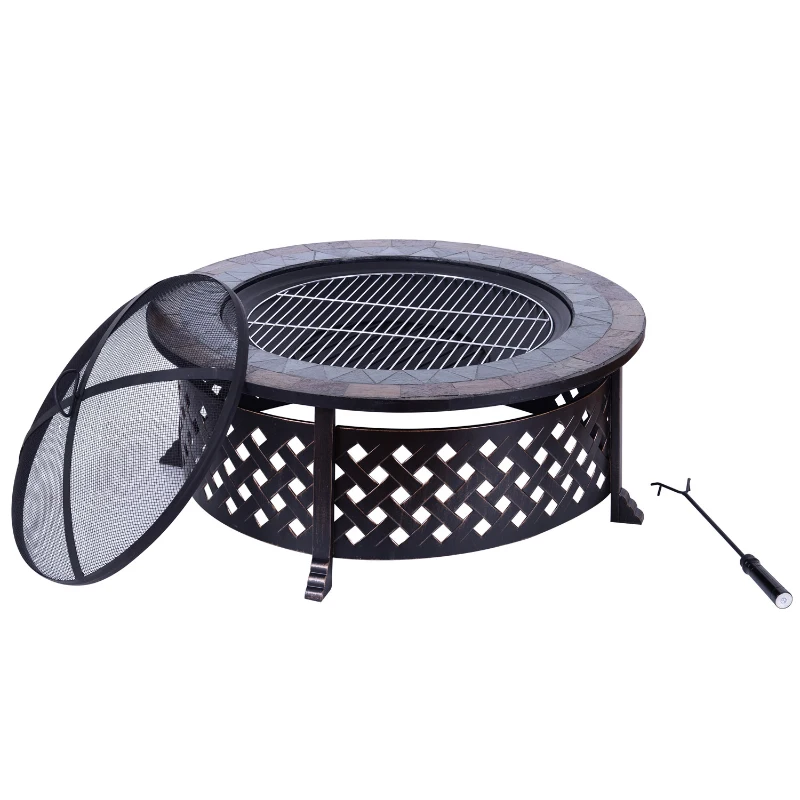 Outsunny Round Outdoor Garden Metal Fire Pit-Black
