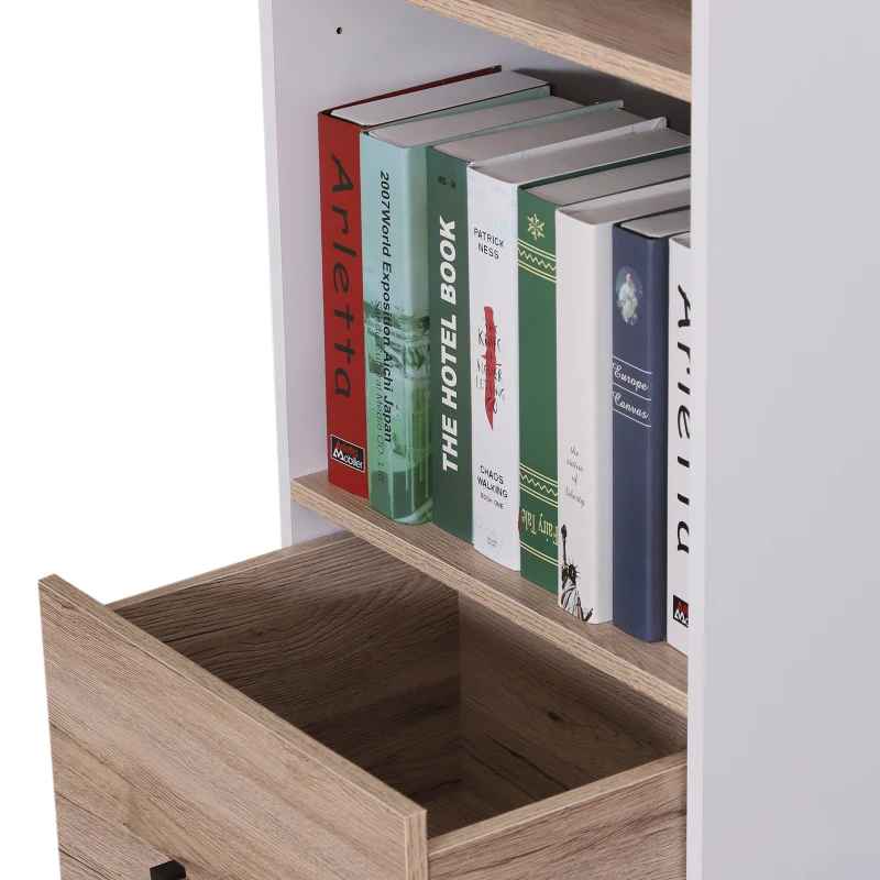 HOMCOM 3-tier Scandinavian Style Storage Cabinet, 48Wx40Dx123H cm-White/ Oak Colour
