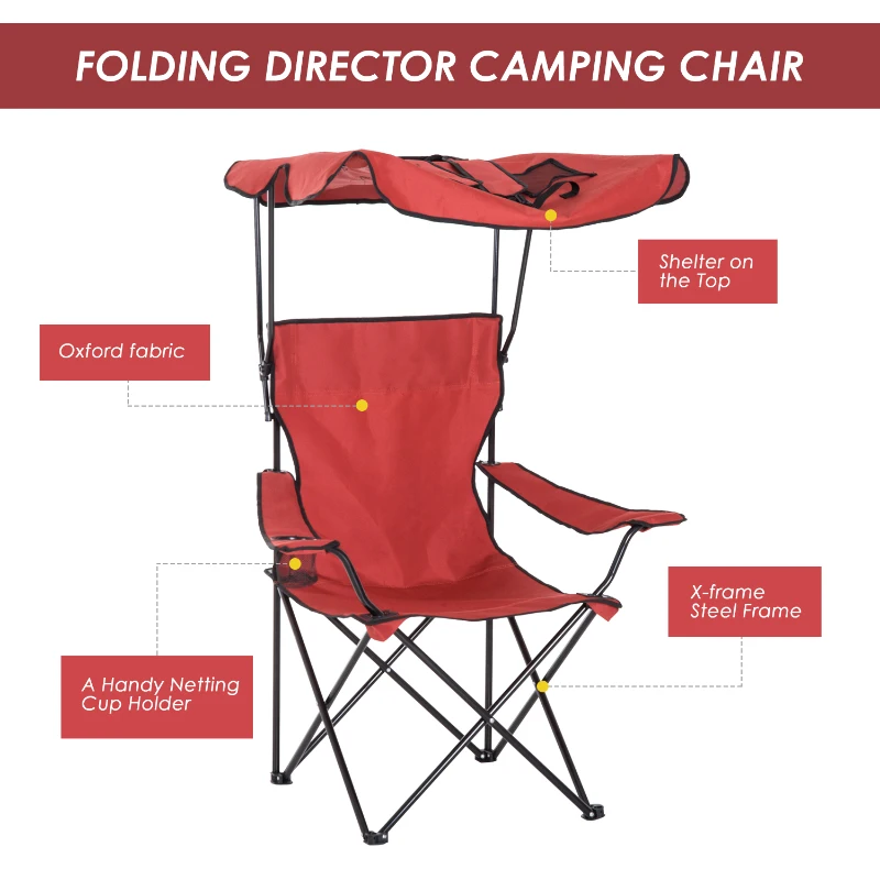 Outsunny Folding Chair, Steel,Oxford Fabric-Red