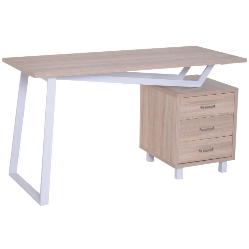 HOMCOM Computer Desk, 140Lx60Wx76H cm-White Oak Colour