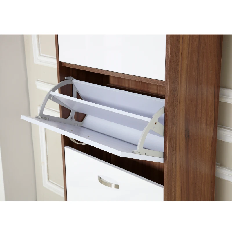 Homcom Armoire à Chaussures Blanc et Marron Foncé 60 x 28 x 189 cm