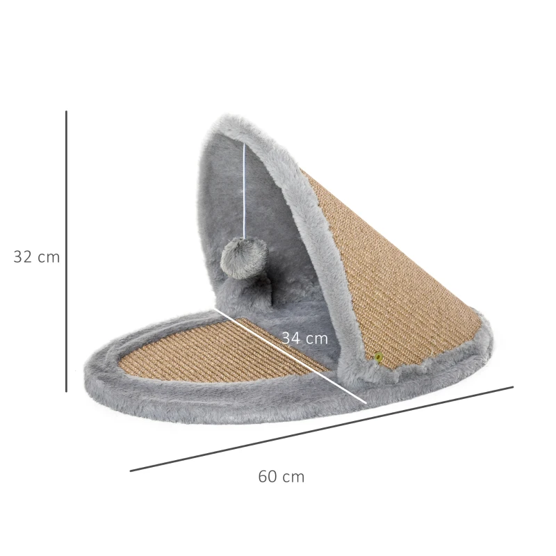 PawHut Cat House Kitten Bed Pet Furniture with Sisal Scratching Area Soft Plush for Rest and Play, Grey and Brown