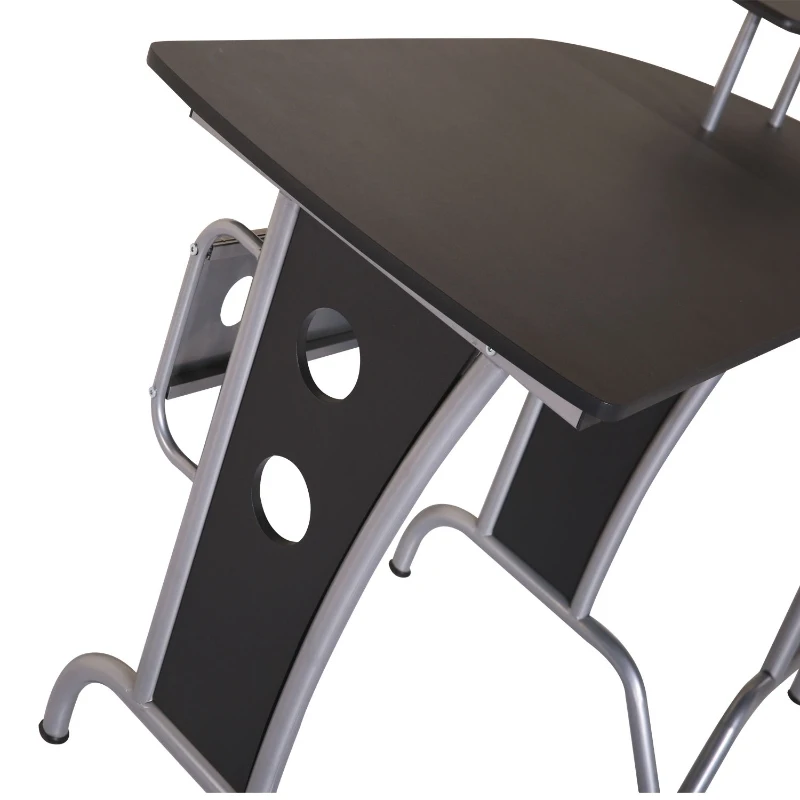 HOMCOM MDF L-Shaped Corner Home Office Desk w/ Steel Panels Black