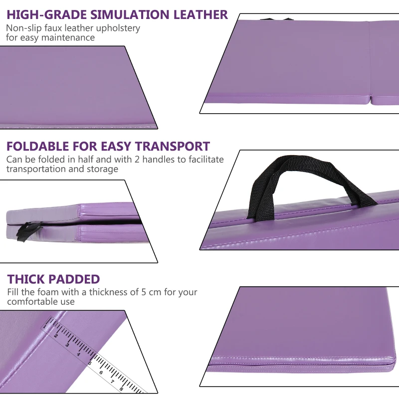 HOMCOM 6FT Polyethylene Foam Folding Exercise Mat w/ Handles Purple