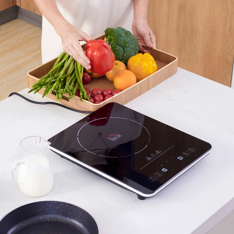 HOMCOM Portable Induction Hob Induction Cooker 2000W Single Hot Plate Electric Cooktop with 8 Power & Temperature Levels 4H Timer Child Lock Sensor Touch LED Display Ceramic Glass Panel