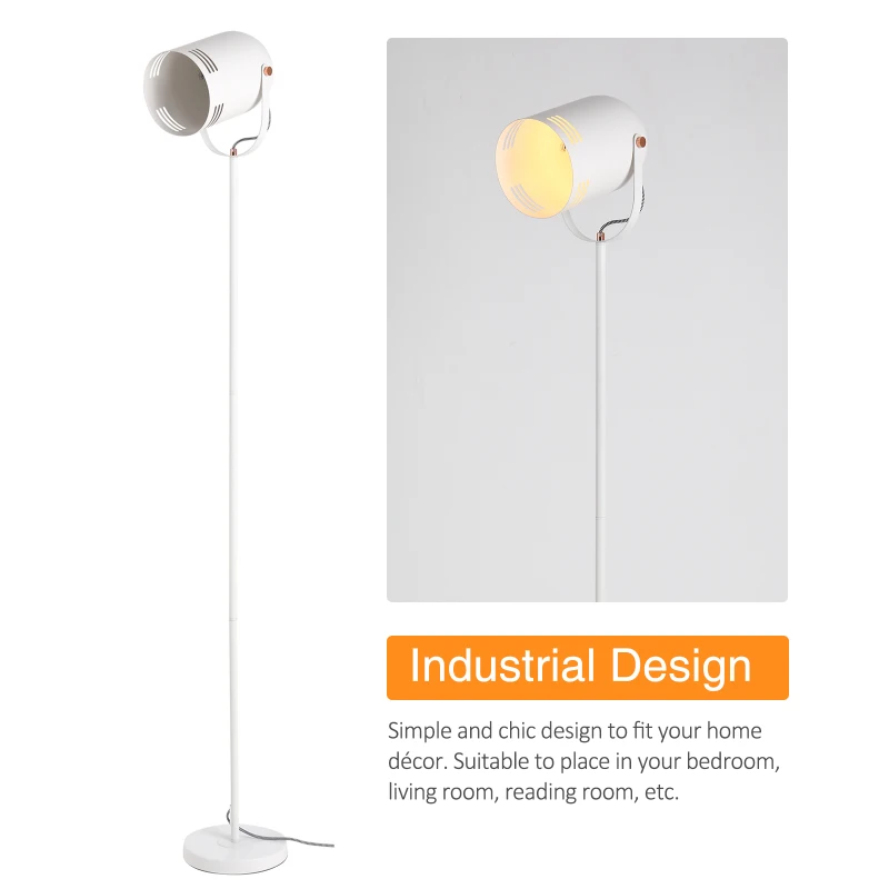 HOMCOM Metal Tall Free-Standing Spotlight Lamp w/ Adjustable Shade Angle White