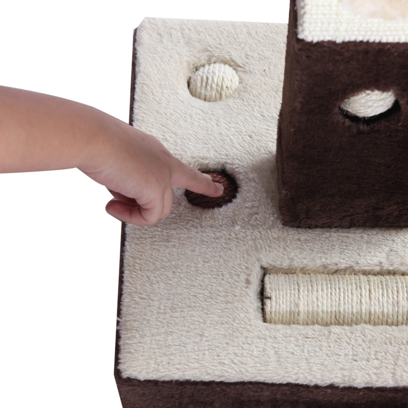 PawHut Cat Tree, Plush, 35Lx 35Wx60.5H cm-Beige/Coffee