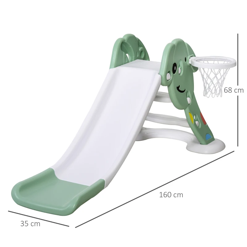 HOMCOM Kids Slide with Basketball Hoop Toddler Climber Freestanding Slider Playset Playground Slipping Slide Indoor Outdoor Exercise Toy Activity Center for 18-48 Months Green