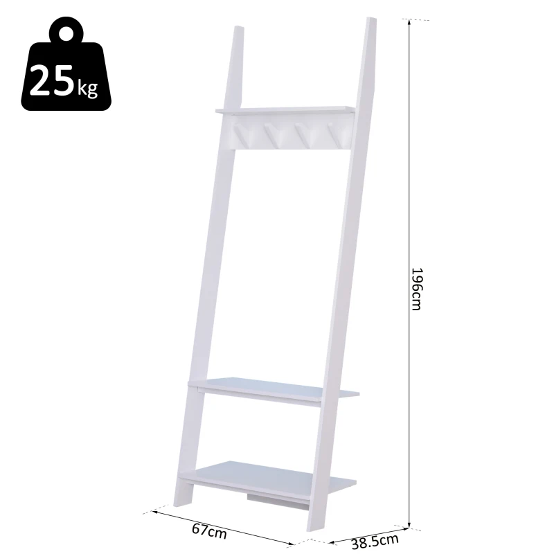 HOMCOM 3-Tier Ladder Clothes Rack W/4 Hooks-White