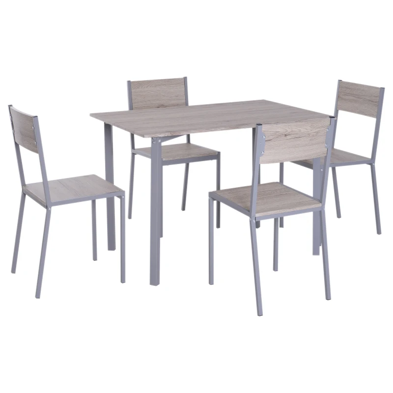 HOMCOM 5 Pcs Dining Set, MDF/Steel- Natural Wood/Grey Colour