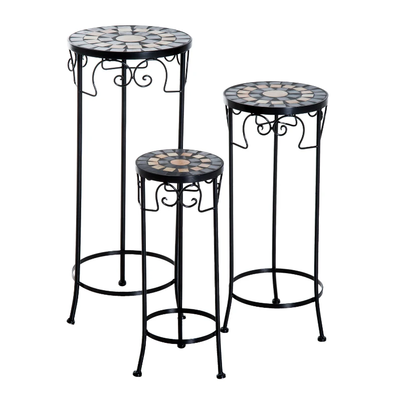 Outsunny Set of 3 Pcs Plant Stand-Black