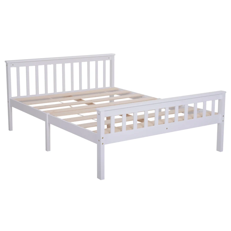 HOMCOM Double Bed Solid Pine Wooden Frame, 208L x 143W x 82Hcm-White and Oak