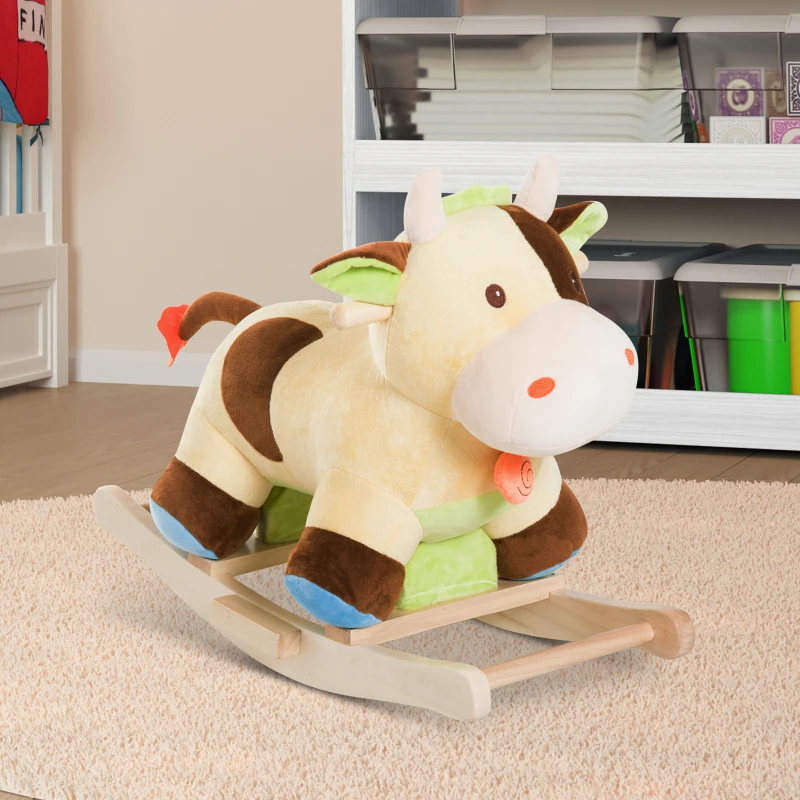 HOMCOM Kids Plush Rocking Cow-Multicolour