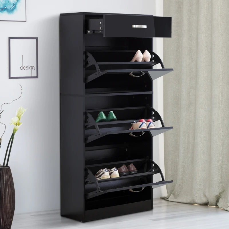 HOMCOM Shoe Storage Cabinet W/3 tipping drawers-Black