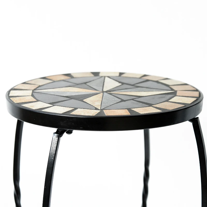Outsunny 3 Pcs Plant Stand Table Set W/Mosaic Pattern-Black Iron