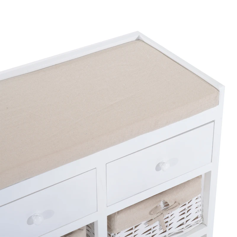 HOMCOM 2 Drawer Baskets Storage Unit Bench-White