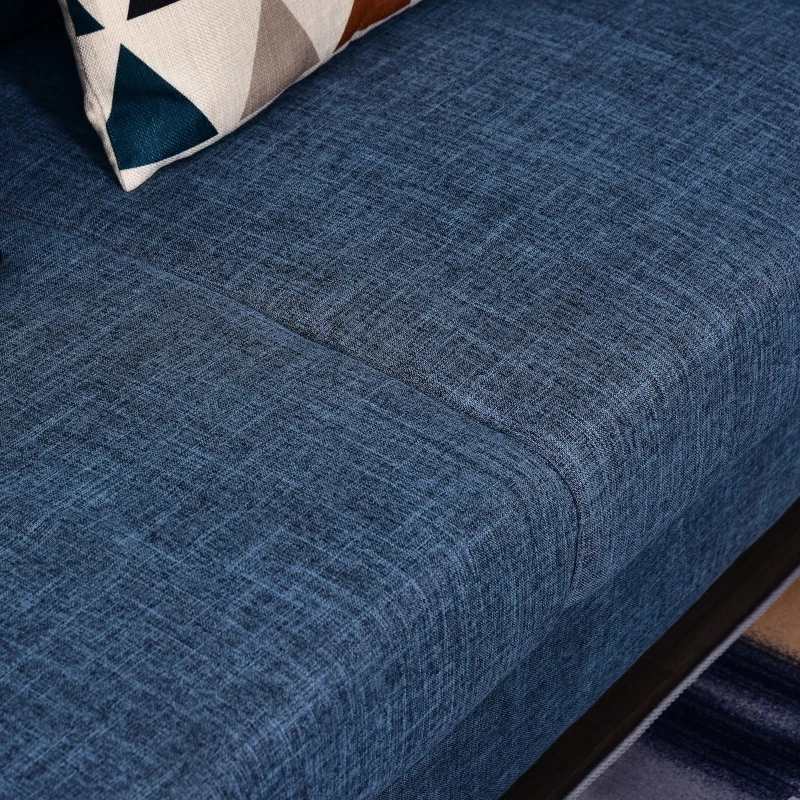 HOMCOM 2-Seater Sofa w/ Storage for Home Living Room Solid Wood Linen 1.5m Blue