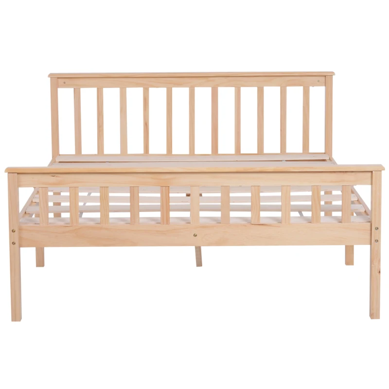 HOMCOM Double Bed Solid Pine Wooden Frame, 208L x 143W x 82Hcm-Natural Wood Colour
